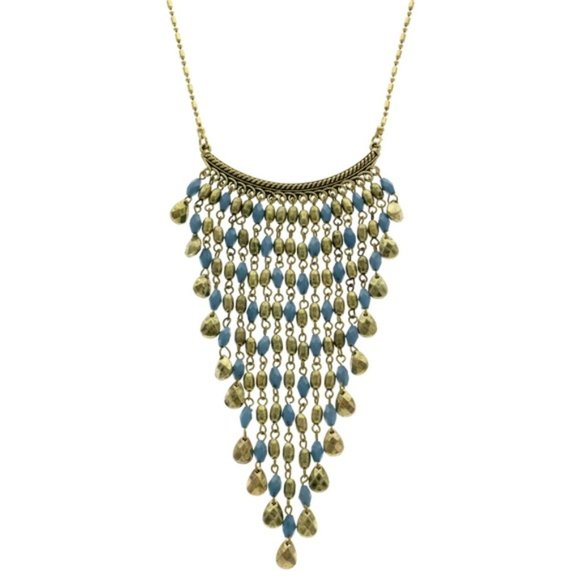 Express Jewelry - Express burnished gold and blue stone necklace